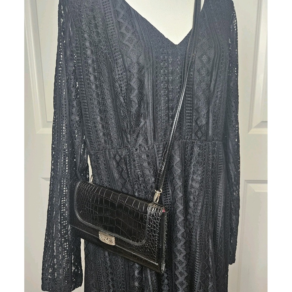 Brighton Croc Embossed Leather Crossbody Travel The World Organizer‎ Black - Picture 2 of 9